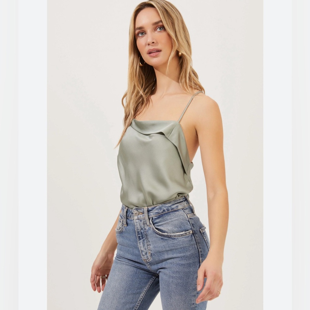 ASTR the Label Drape Front Cami Bodysuit - Sage
